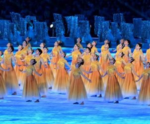 Performers take part in the opening ceremony of the 2022 Asian Games. Photo AFP - Ishara S Kodikara