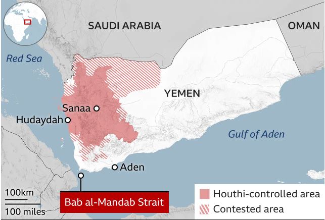 Red sea undersea fibre optic cable damage - map