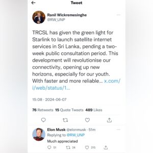 Starlink - Ranil Wickremesinghe to Elon Musk