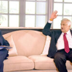 President Ranil Wickremesinghe gestures during the special interview by Daily FT Editor and CEO Nisthar Cassim